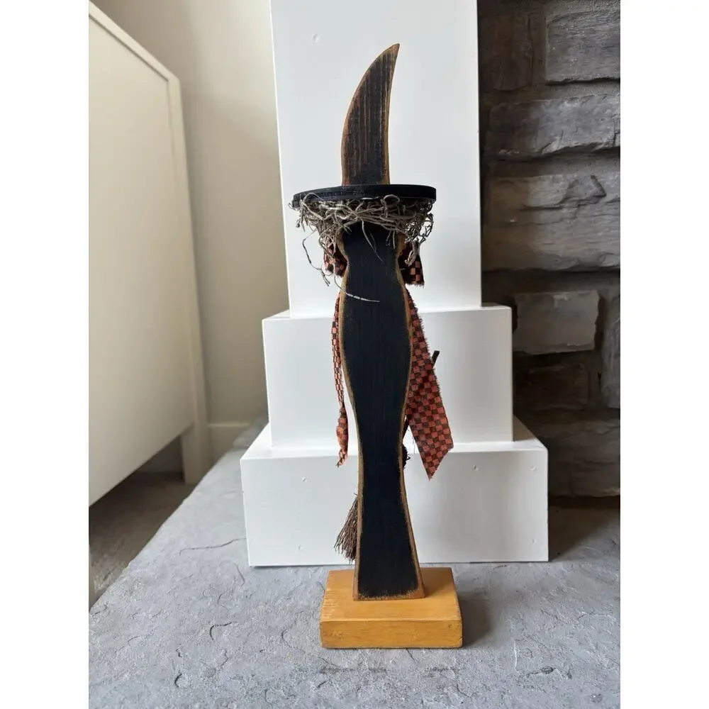 Witch Figure Primitive Wooden Handmade Details Halloween Multimedia Decor Gift